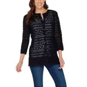 Isaac Mizrahi Button Front Hand Crochet Cardigan